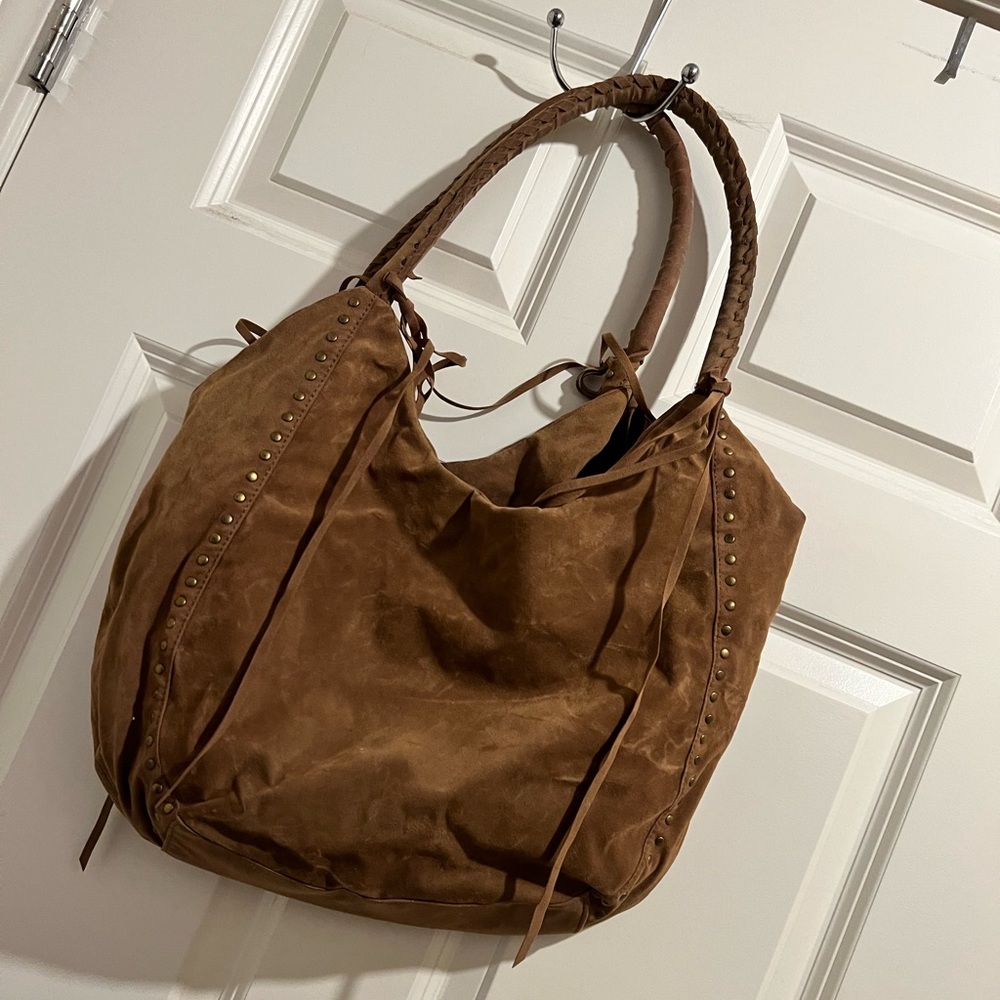 Brown faux suede tote bag